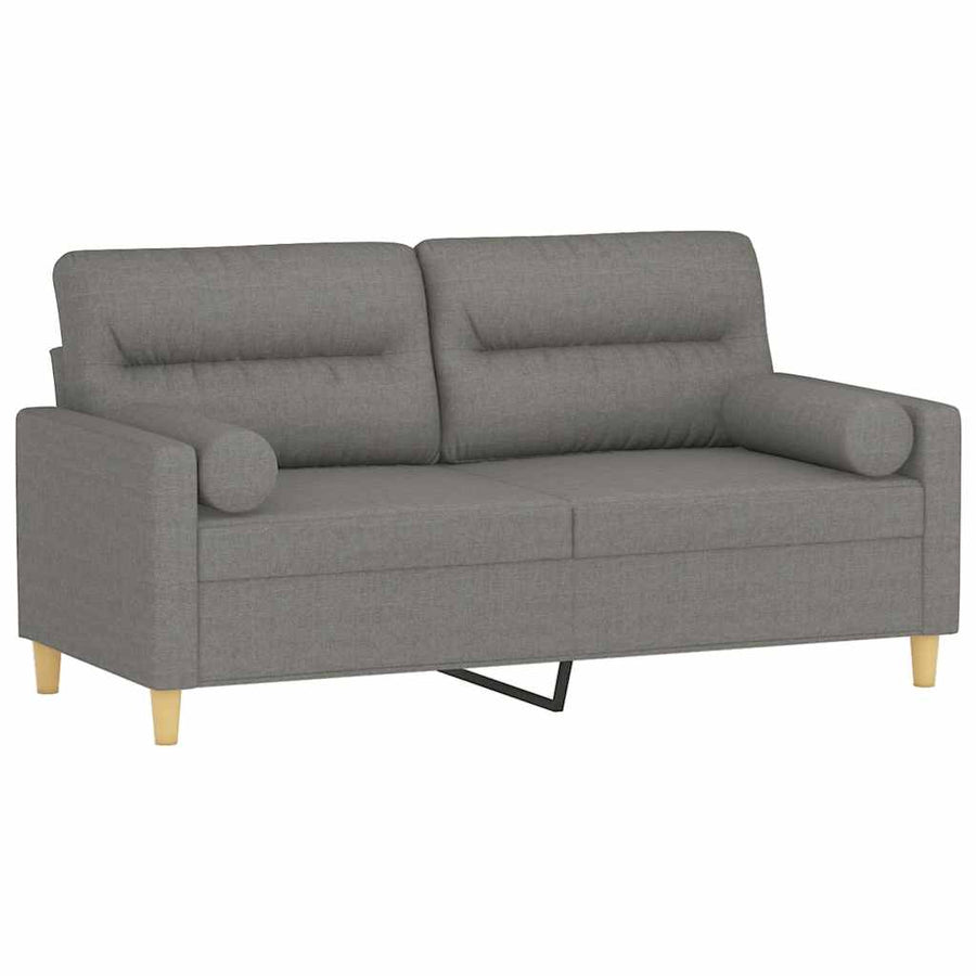 2-Seater Sofa with Pillows&Cushions Dark Grey 140 cm Fabric
