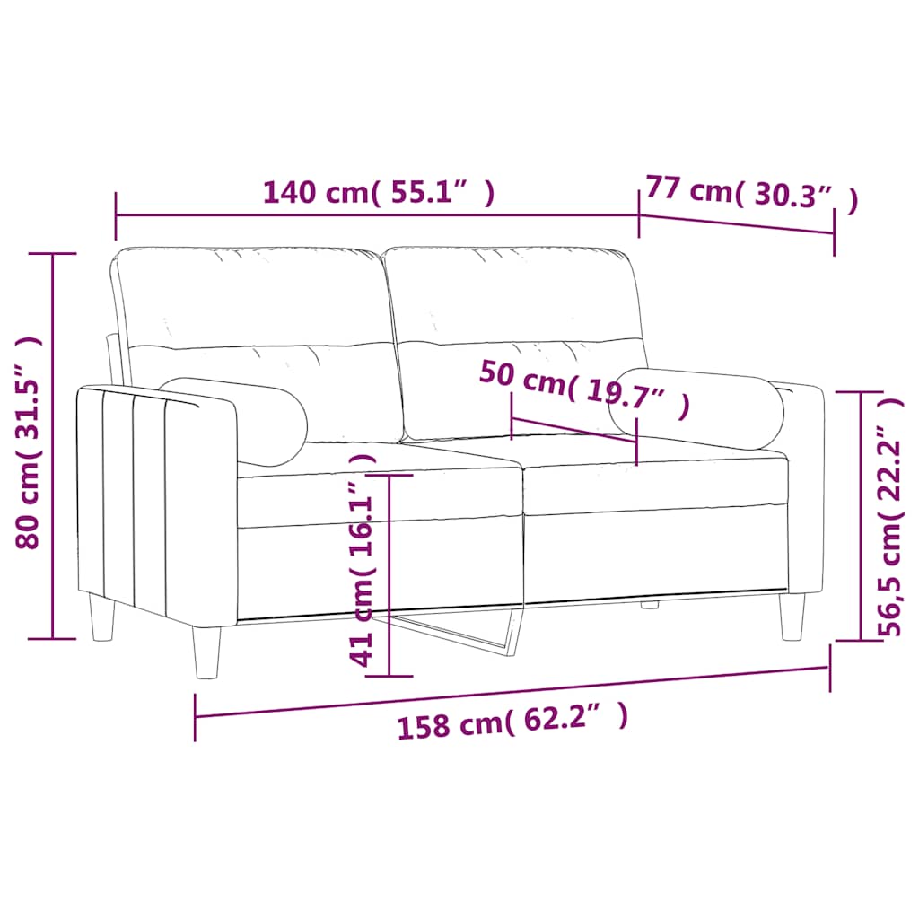 2-Seater Sofa with Pillows&Cushions Dark Grey 140 cm Fabric