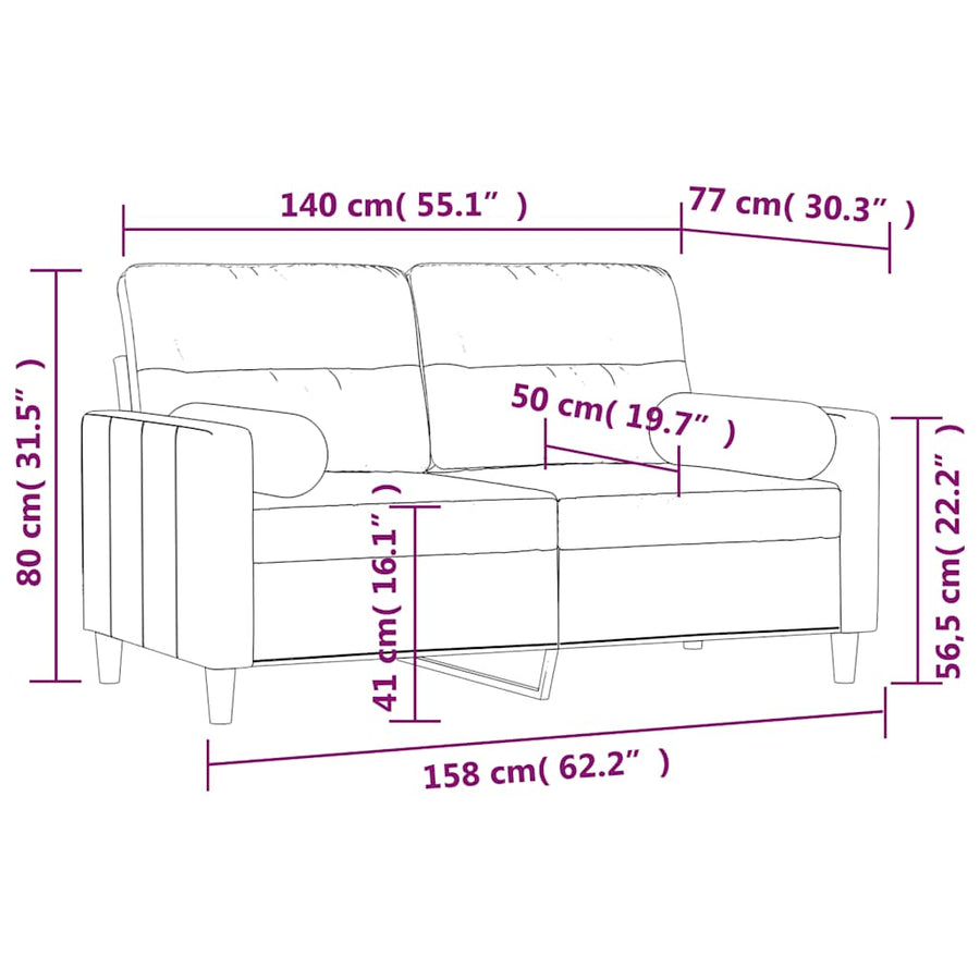 2-Seater Sofa with Pillows&Cushions Dark Grey 140 cm Fabric