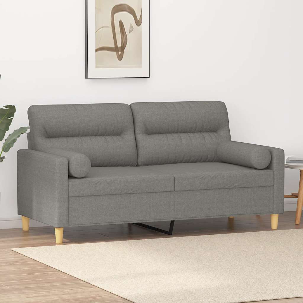 2-Seater Sofa with Pillows&Cushions Dark Grey 140 cm Fabric