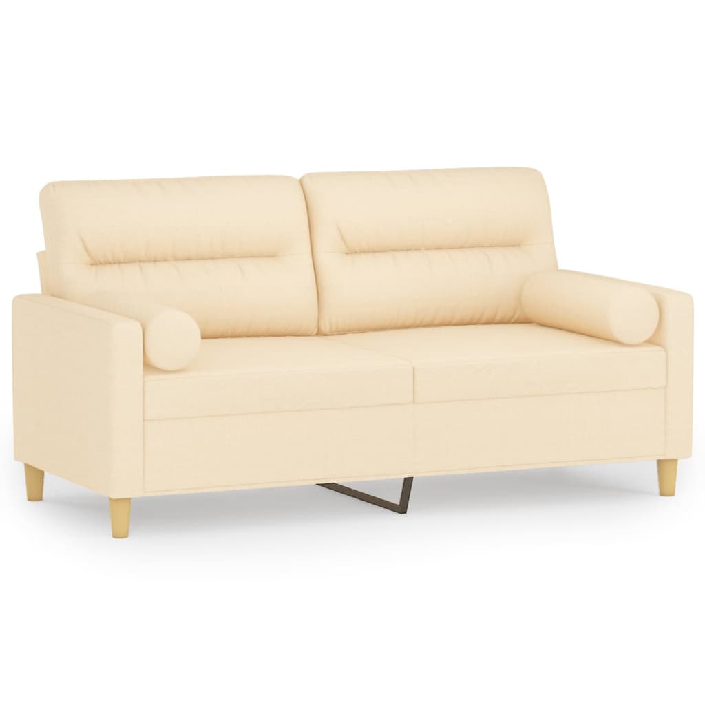 2-Seater Sofa with Pillows&Cushions Cream 140 cm Fabric