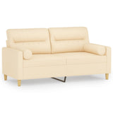 2-Seater Sofa with Pillows&Cushions Cream 140 cm Fabric - Front View