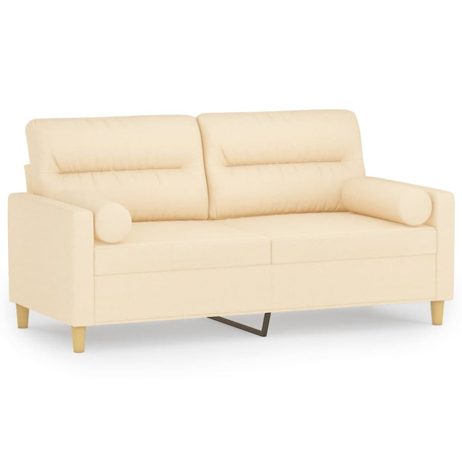 2-Seater Sofa with Pillows&Cushions Cream 140 cm Fabric
