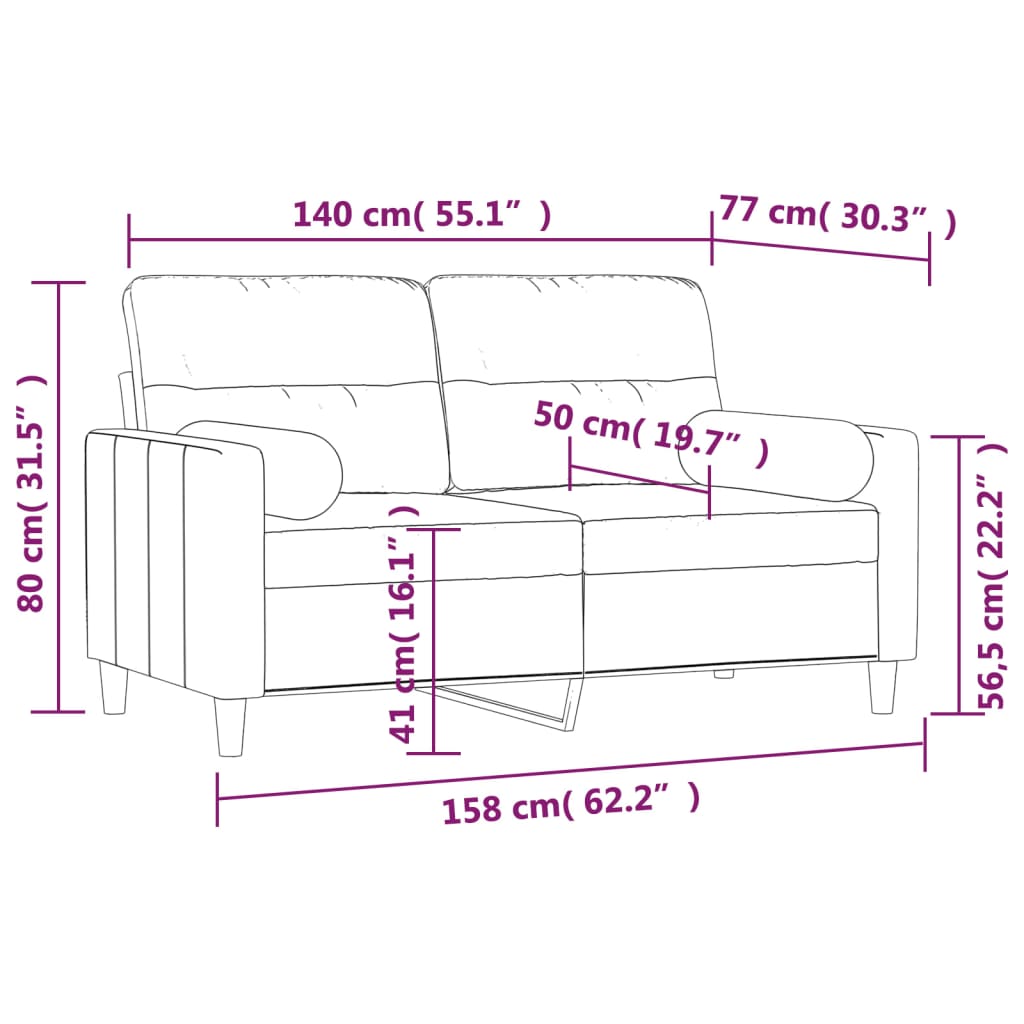 2-Seater Sofa with Pillows&Cushions Cream 140 cm Fabric