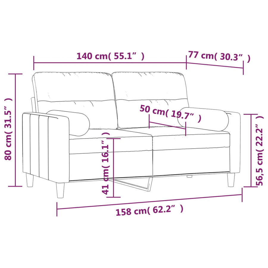 2-Seater Sofa with Pillows&Cushions Cream 140 cm Fabric