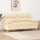 2-Seater Sofa with Pillows&Cushions Cream 140 cm Fabric