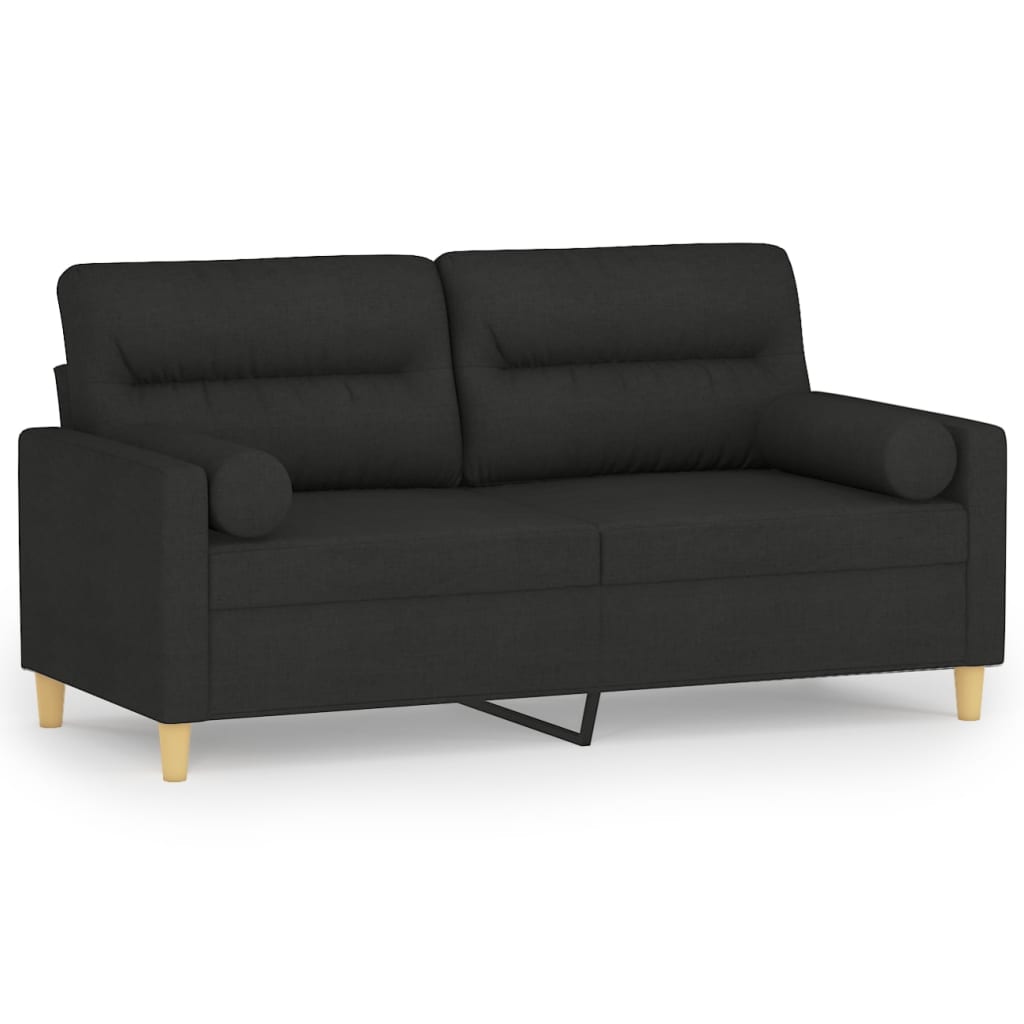 2-Seater Sofa with Pillows&Cushions Black 140 cm Fabric