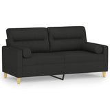 2-Seater Sofa with Pillows&Cushions Black 140 cm Fabric