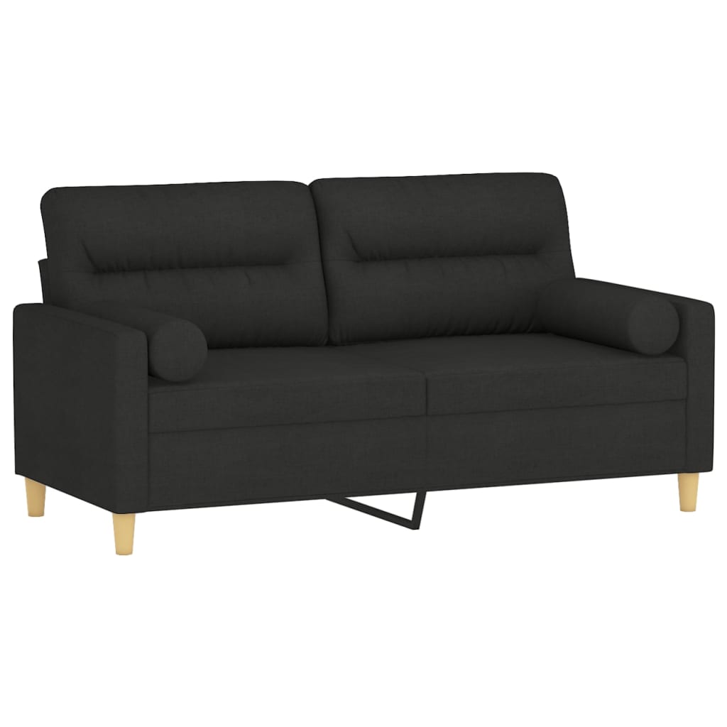2-Seater Sofa with Pillows&Cushions Black 140 cm Fabric