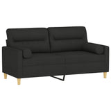 2-Seater Sofa with Pillows&Cushions Black 140 cm Fabric - Side View