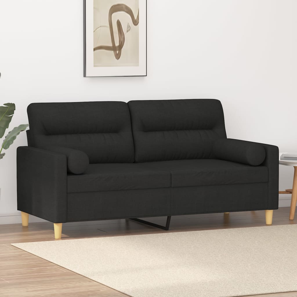 2-Seater Sofa with Pillows&Cushions Black 140 cm Fabric