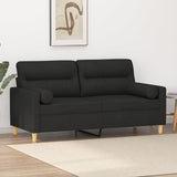 2-Seater Sofa with Pillows&Cushions Black 140 cm Fabric