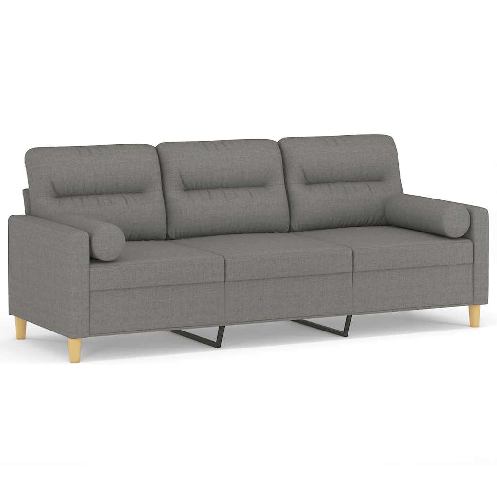 3-Seater Sofa with Pillows&Cushions Dark Grey 180 cm Fabric
