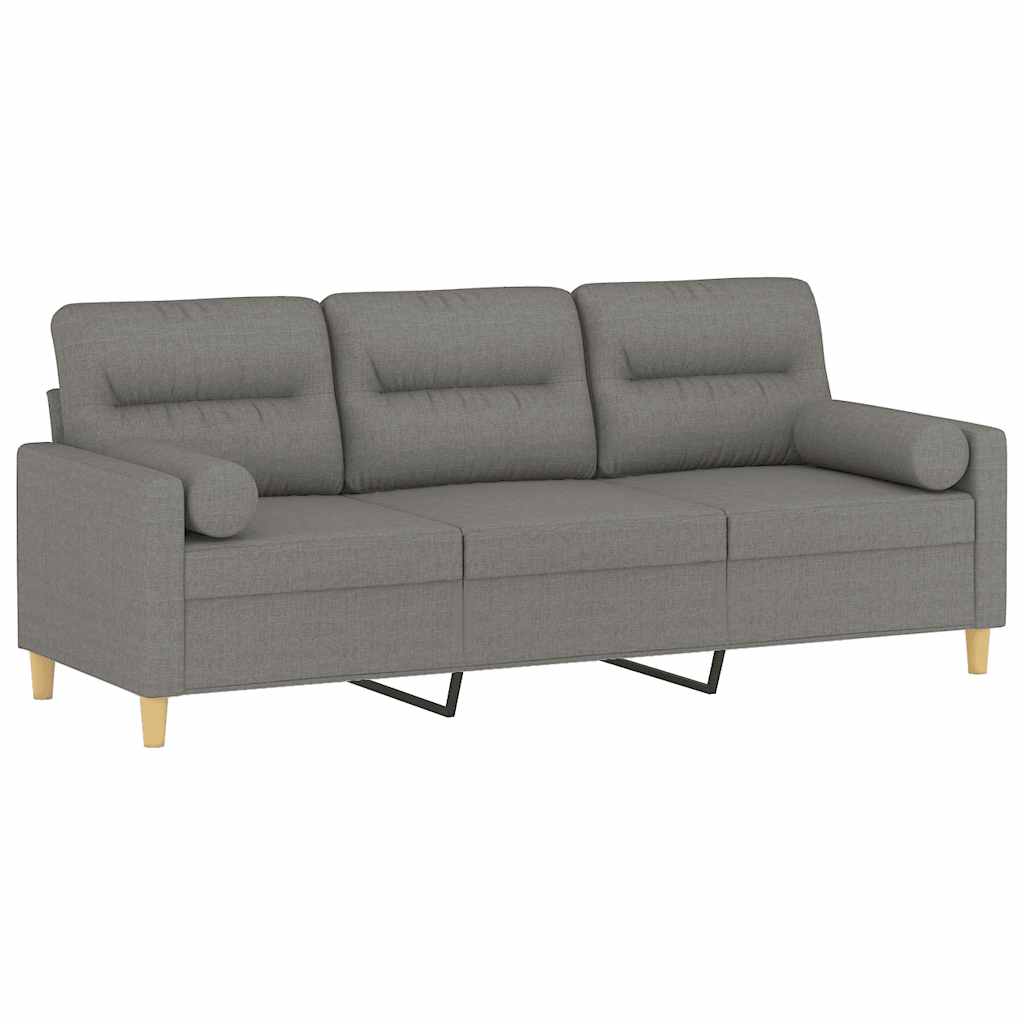 3-Seater Sofa with Pillows&Cushions Dark Grey 180 cm Fabric