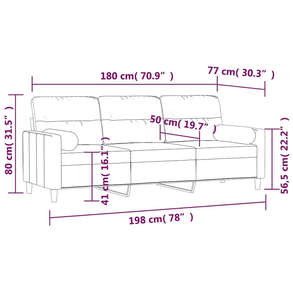 3-Seater Sofa with Pillows&Cushions Dark Grey 180 cm Fabric