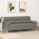 3-Seater Sofa with Pillows&Cushions Dark Grey 180 cm Fabric