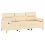 3-Seater Sofa with Pillows&Cushions Cream 180 cm Fabric - Side View