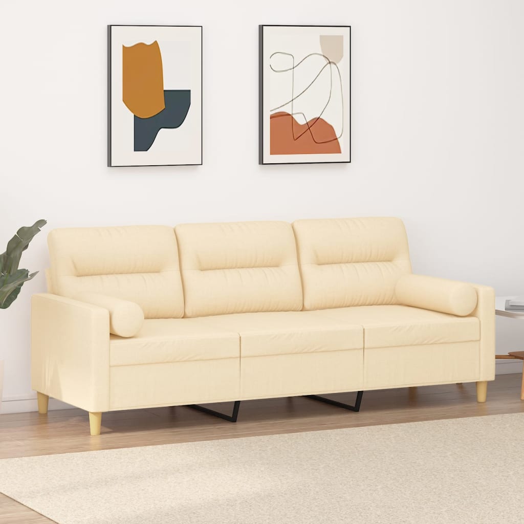 3-Seater Sofa with Pillows&Cushions Cream 180 cm Fabric