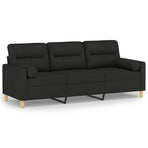 3-Seater Sofa with Pillows&Cushions Black 180 cm Fabric