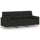 3-Seater Sofa with Pillows&Cushions Black 180 cm Fabric - Front View