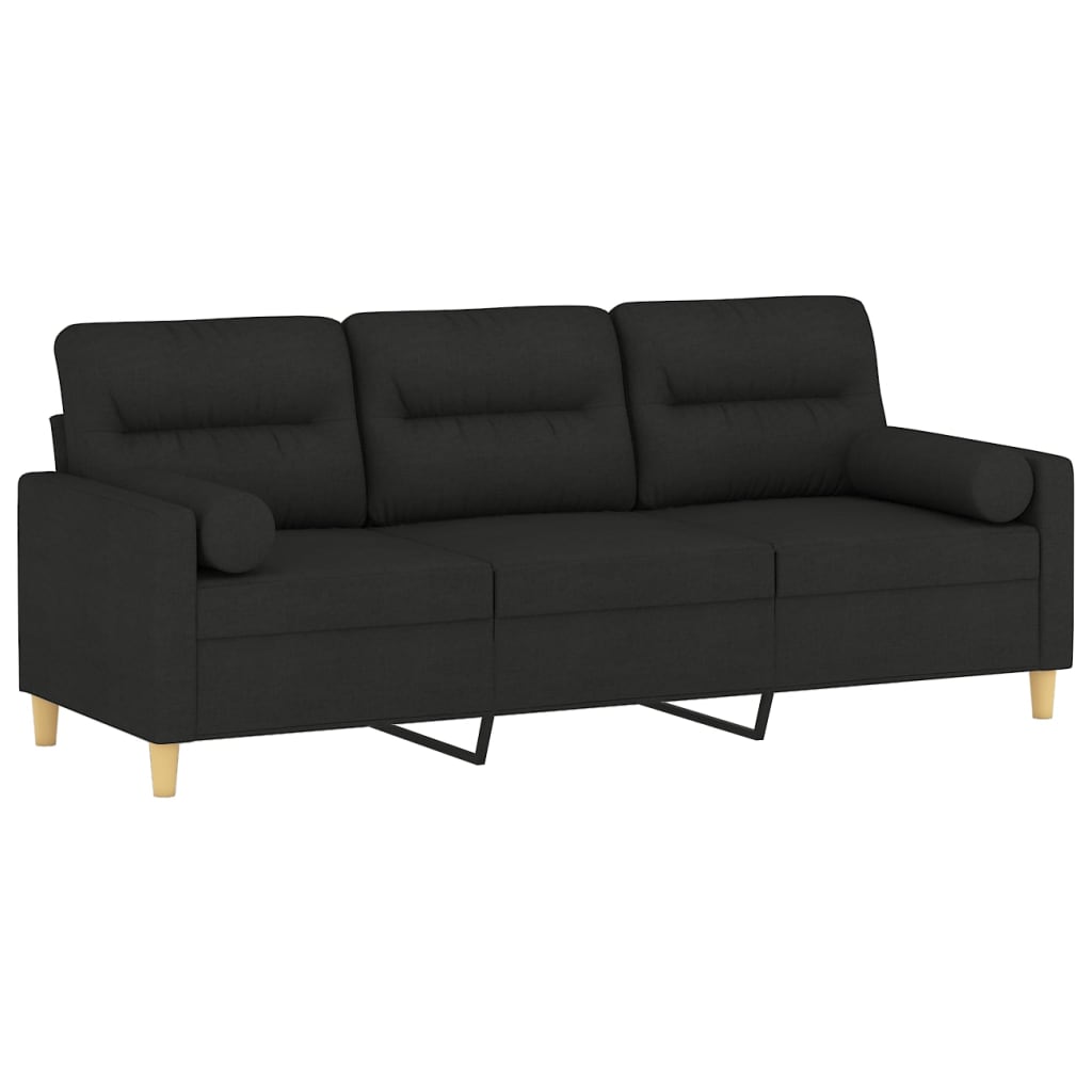 3-Seater Sofa with Pillows&Cushions Black 180 cm Fabric