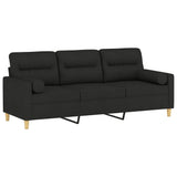 3-Seater Sofa with Pillows&Cushions Black 180 cm Fabric - Side View