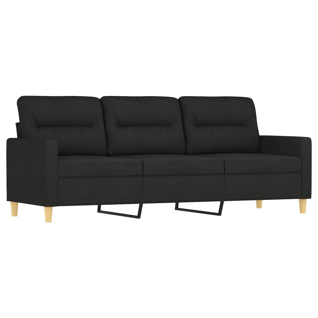 3-Seater Sofa with Pillows&Cushions Black 180 cm Fabric