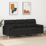 3-Seater Sofa with Pillows&Cushions Black 180 cm Fabric