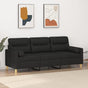 3-Seater Sofa with Pillows&Cushions Black 180 cm Fabric