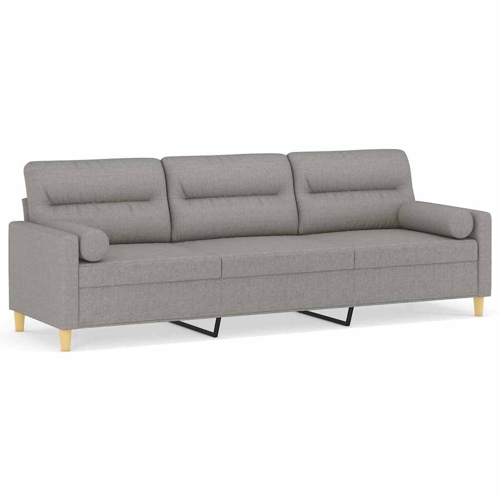 3-Seater Sofa with Pillows&Cushions Light Grey 210 cm Fabric