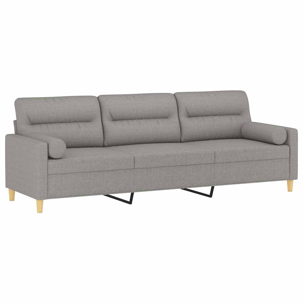 3-Seater Sofa with Pillows&Cushions Light Grey 210 cm Fabric
