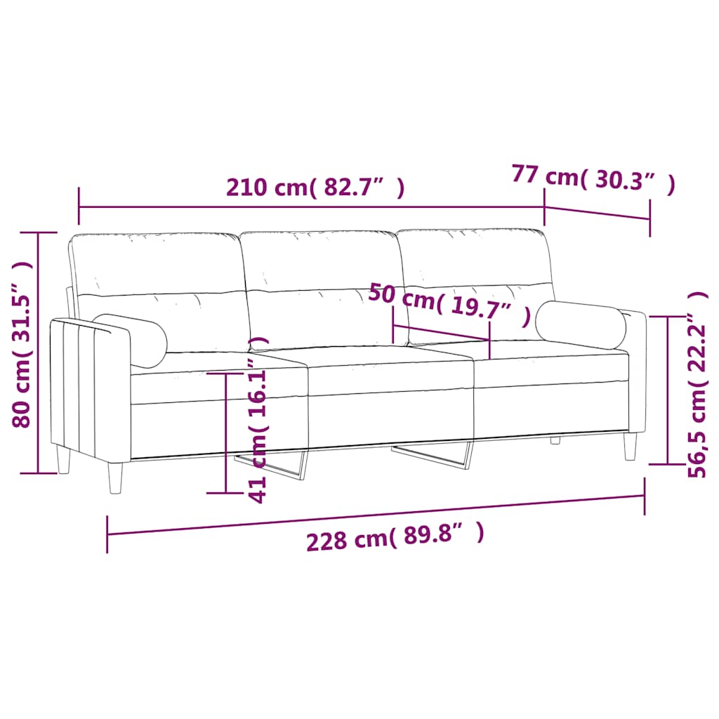 3-Seater Sofa with Pillows&Cushions Light Grey 210 cm Fabric