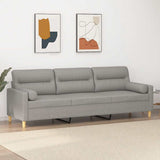 3-Seater Sofa with Pillows&Cushions Light Grey 210 cm Fabric