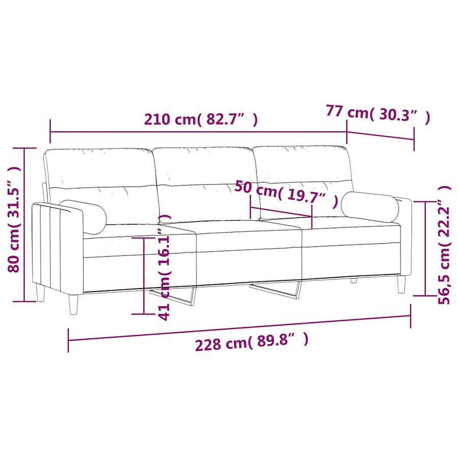 3-Seater Sofa with Pillows&Cushions Dark Grey 210 cm Fabric