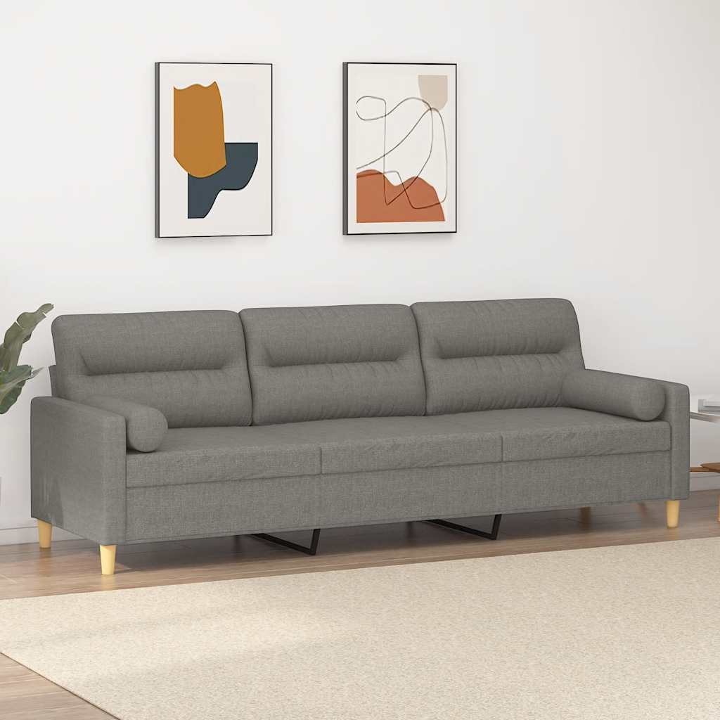 3-Seater Sofa with Pillows&Cushions Dark Grey 210 cm Fabric