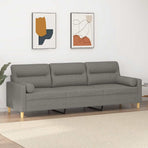 3-Seater Sofa with Pillows&Cushions Dark Grey 210 cm Fabric