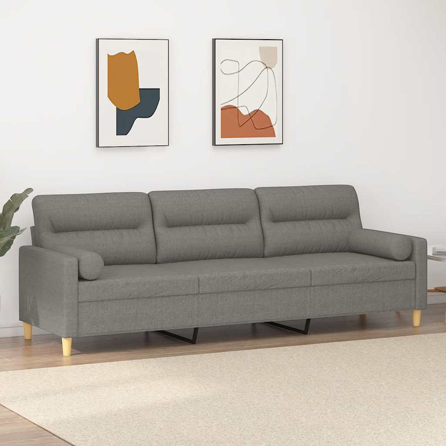 3-Seater Sofa with Pillows&Cushions Dark Grey 210 cm Fabric