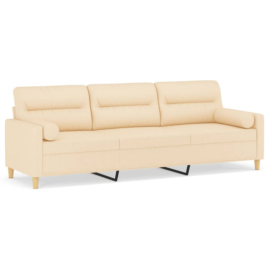 3-Seater Sofa with Pillows&Cushions Cream 210 cm Fabric