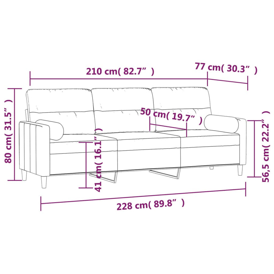 3-Seater Sofa with Pillows&Cushions Cream 210 cm Fabric