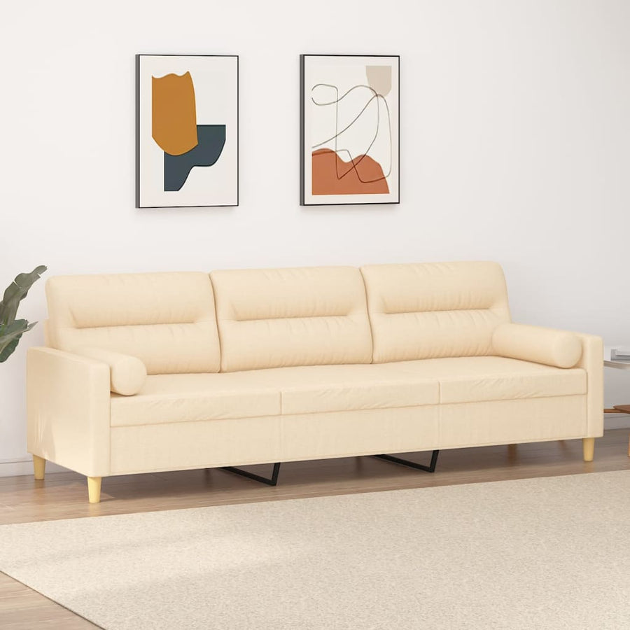 3-Seater Sofa with Pillows&Cushions Cream 210 cm Fabric