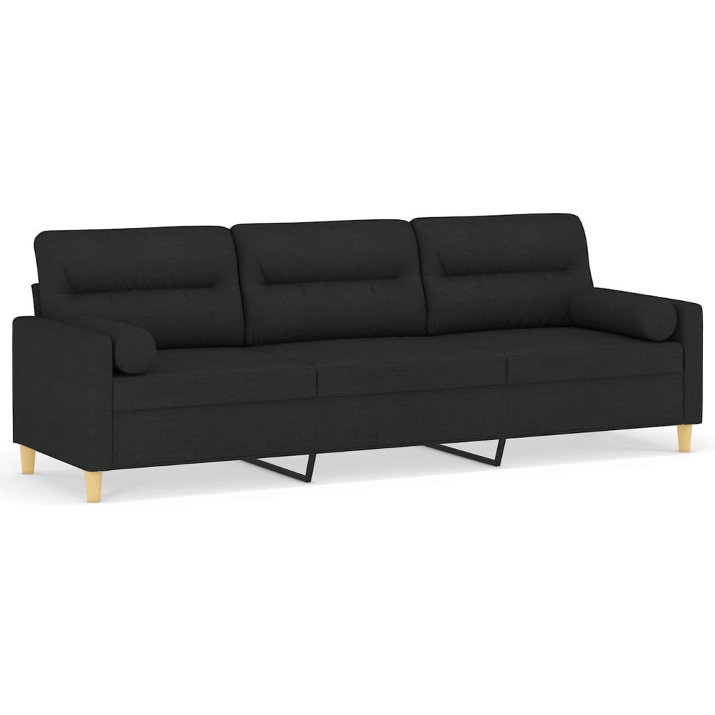3-Seater Sofa with Pillows&Cushions Black 210 cm Fabric