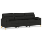 3-Seater Sofa with Pillows&Cushions Black 210 cm Fabric