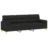 3-Seater Sofa with Pillows&Cushions Black 210 cm Fabric
