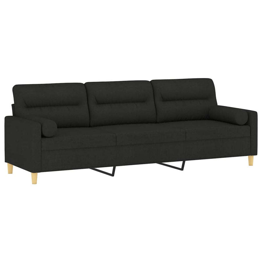 3-Seater Sofa with Pillows&Cushions Black 210 cm Fabric