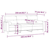 3-Seater Sofa with Pillows&Cushions Black 210 cm Fabric - Close-Up Angle