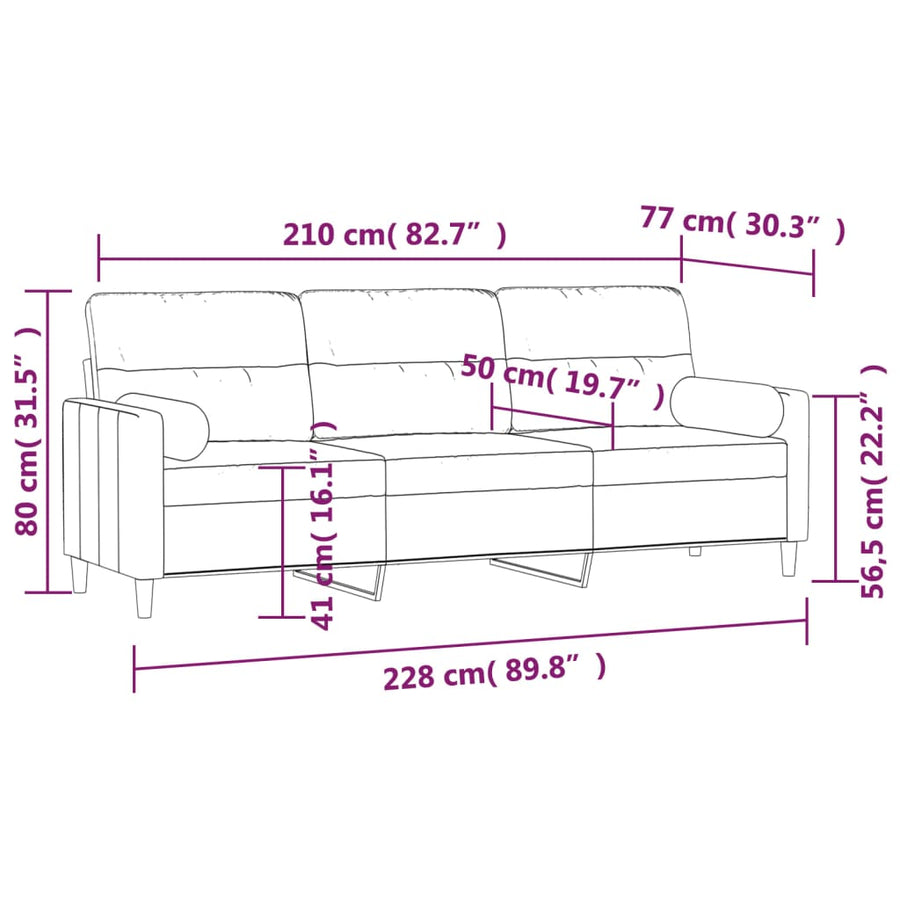 3-Seater Sofa with Pillows&Cushions Black 210 cm Fabric