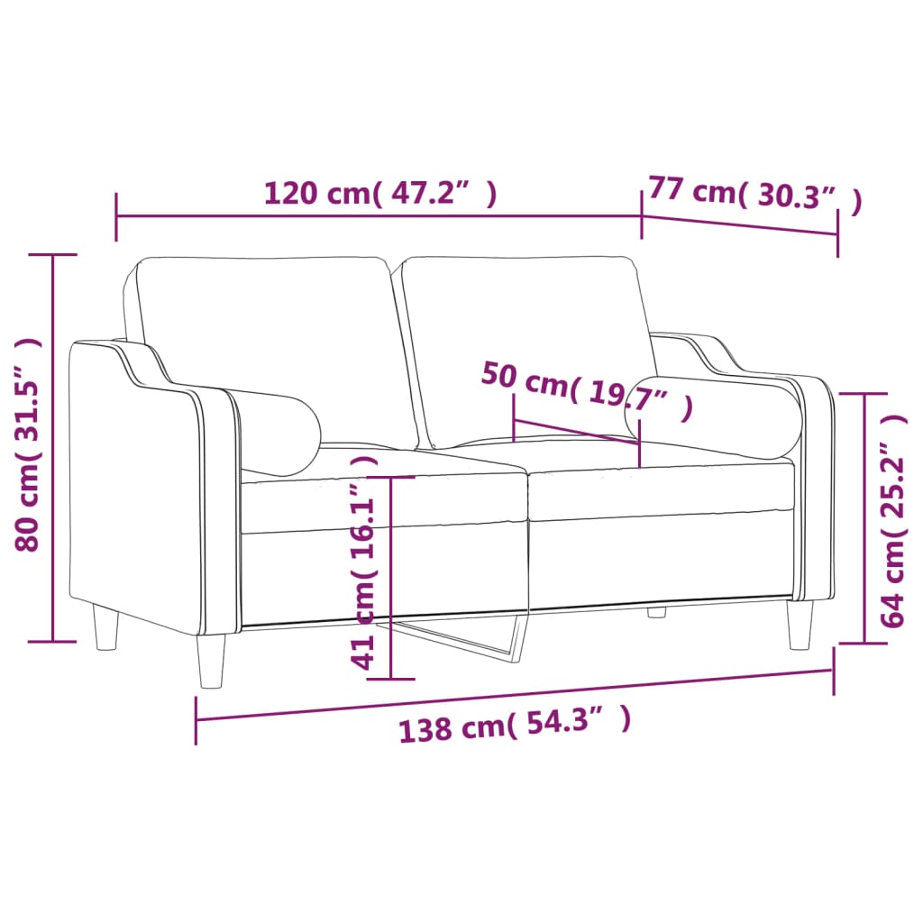 2-Seater Sofa with Pillows&Cushions Light Grey 120 cm Fabric