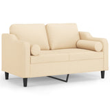 2-Seater Sofa with Pillows&Cushions Cream 120 cm Fabric - Front View