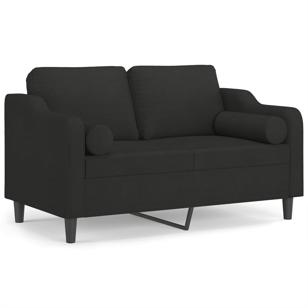 2-Seater Sofa with Pillows&Cushions Black 120 cm Fabric
