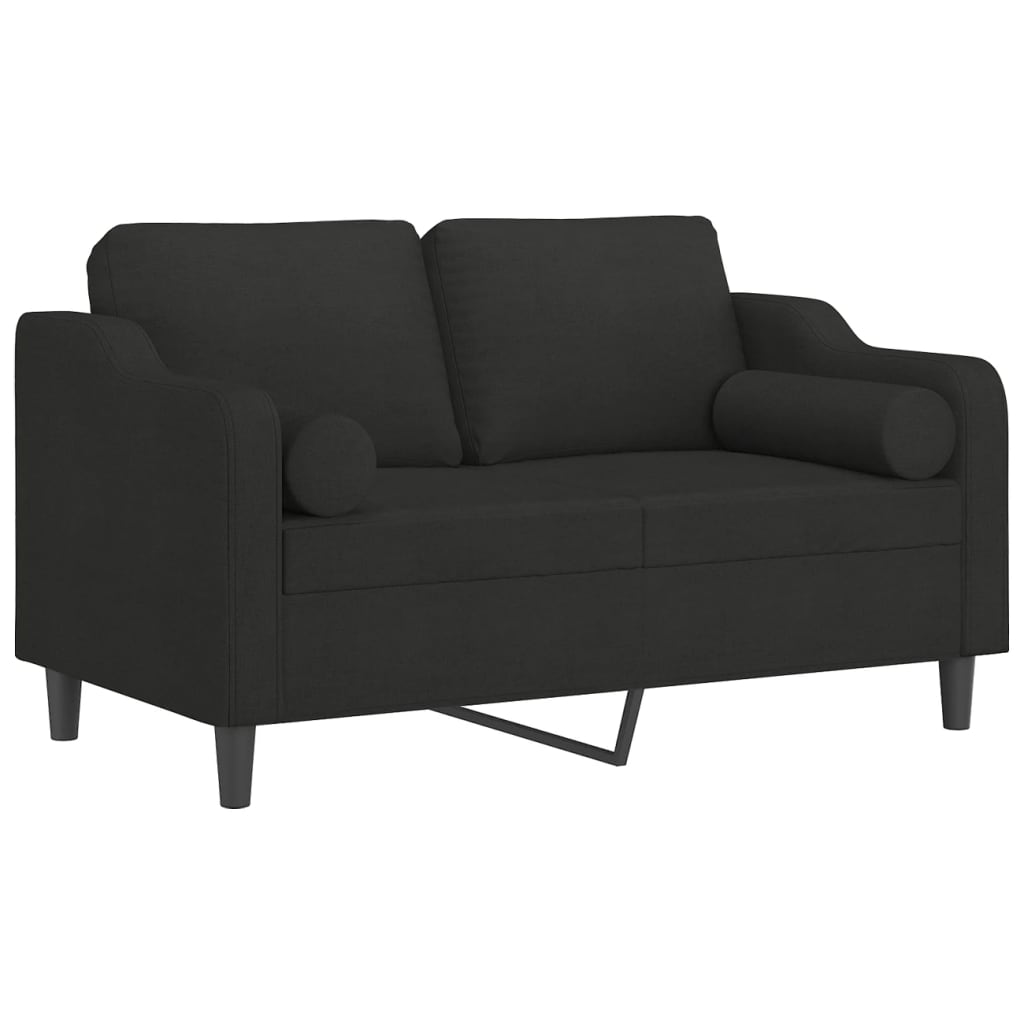 2-Seater Sofa with Pillows&Cushions Black 120 cm Fabric